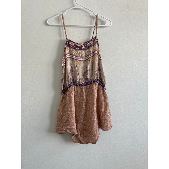 Spell & Gypsy Romper Women M Beige Purple Floral Paisley Play Drawstring Boho - Picture 7 of 10